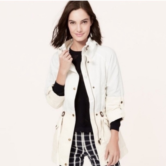 LOFT Jackets & Blazers - Ann Taylor Loft Petite White and Khaki Spring/Summer Light Cotton Jacket, XSP